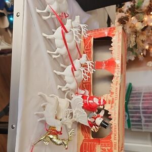Santa's Sleigh with Reindeer Holiday Decoration Vintage From 50's